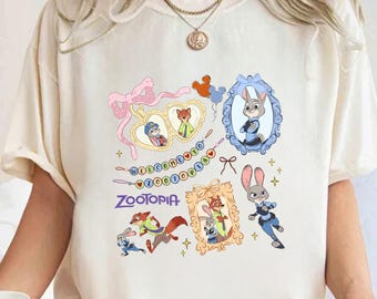 Camiseta de acuarela de Zootopia con lazo coqueto, camiseta de Judy Hopps, camiseta de Nick Wilde, camiseta retro de Zootrópolis de Disney, camiseta del viaje de la familia WDW 2025