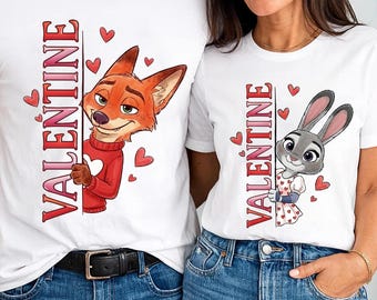Chemise Judy Hopps et Nick Wilde Disney Zootopia 2, t-shirt pour couple mignon renard et lapin Saint-Valentin, tenues de voyage assorties pour couple Disney rigolote