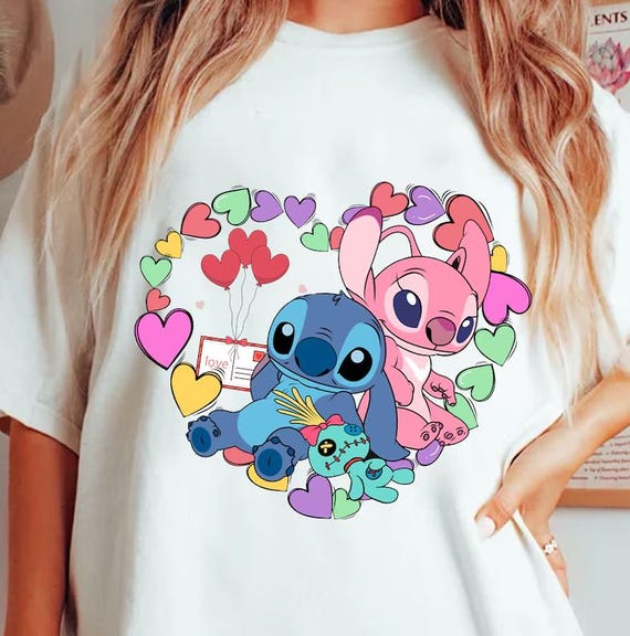 Stitch and Angel Heart Balloon Shirt,Happy Valentine's Day Stitch Xoxo Shirt,Valentine Stitch Shirt , Valentines Couple Shirt And Sweatshirt