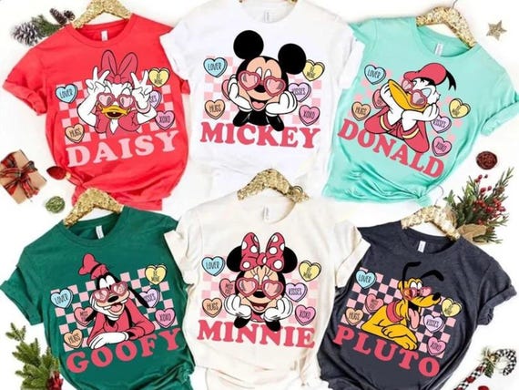 Checkered Love Heart Disney Valentine Shirt, Mickey & Friends Happy Valentine's Day 2025, Valentine Couple Trip Matching Tee