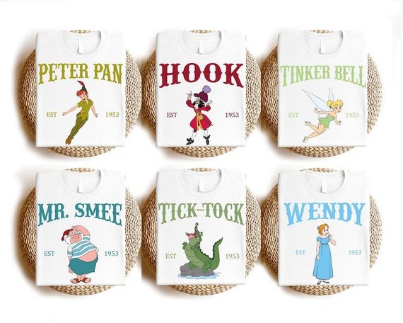 Peter Pan Shirt, Matching Disney Shirts, Group Disney Shirts, Vacation Tee, Wendy Captain Hook Mr. Smee Tick-Tock Tinker Bell Nana Shirt