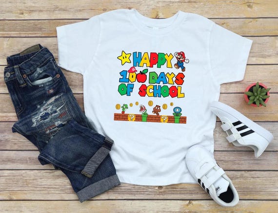 Happy 100 Day Of School Shirt, Mario Shirt, Mario Custom Days Of School Shirt, School Gift, Happy 100 Days Shirt, School Shirt,Gift For Kids