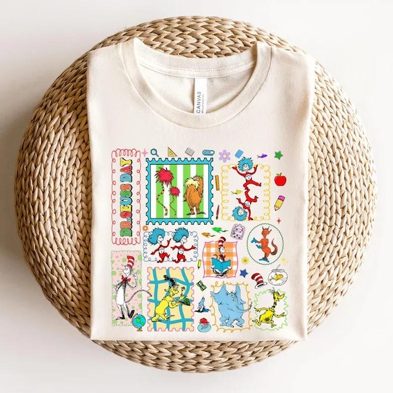 Read Across America T-shirt,Reading Day Shirt,Reading Friends Tee,Coquette Cartoon,Cat In The Hat,Cute Animal Book Characters Shirt For Kids