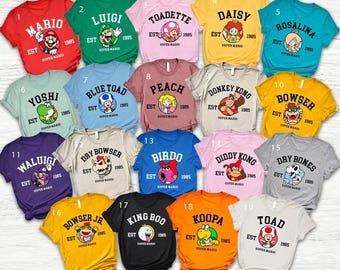 Camiseta de personaje de Super Mario, camiseta de la familia Super Mario, camiseta de fiesta de Mario, camiseta de fiesta de cumpleaños de Super Mario, camiseta de fiesta de Mario y amigos