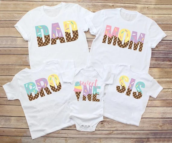 Sweet Family Ice Cream Theme Birthday Shirts, Mom Dad Bro Sis Family Ice Cream Birthday Shirts, Matching Ice Cream Birthday Shirts