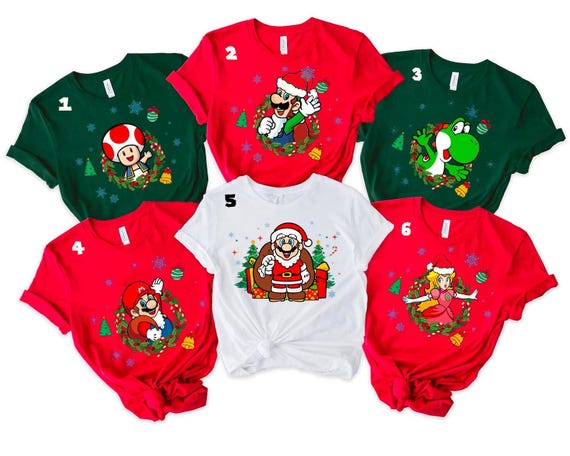 Super Mario Bros Christmas Shirts,Super Mario Christmas Party Shirt,Super Mario Character Shirt,Custom Mario,Personalized Super Mario Shirt
