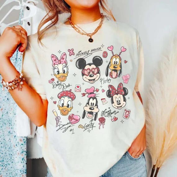 Disney Valentine’s Day Mickey Co Character Shirts, Mickey Minnie Donald Daisy Goofy Pluto Love Tee, Cute Heart Sunglasses Tee, Romantic Gift