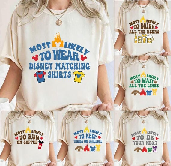 Disney Most Likely To Disney Trip Shirts, Drink Snack Mickey and Friends Group Matching Sweatshirt, WDW Family Vacation 2026 Shirts