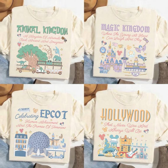 Disney Parks 4 Park Family Vacation Shirts 2026 Walt Disney World Resort Matching Tee, Animal Kingdom Tree Tee, Magic Hat Hollywood Studios