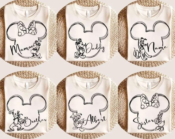Personalized Disney Family Matching Shirt, Custom Name Disney Vacation Trip Shirt, Mickey And Minnie Head Sketch Matching Trip Gifts Shirts
