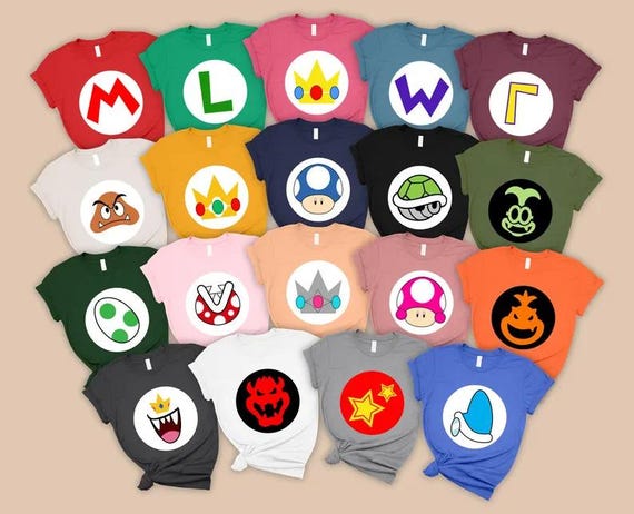 Super Mario Logo Family T-Shirts, Character Logo Birthday Party Shirts, Super Mario And Friends Logo Gaming Shirt, Mario Matching T-Shirts