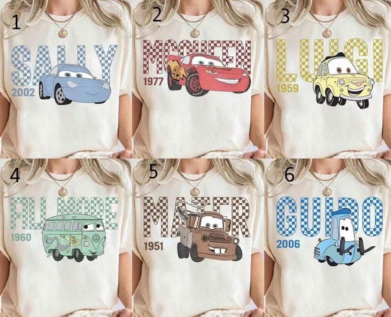Disney Cars All Character Checkerboard  Shirt,Lightening McQueen Shirt, Cars Sally Shirt, Disney Family Trip Shirt, Disneyland Vacation Tee
