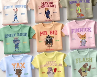 Disney Zootopia 2 Est Film Polisavdelning T-shirt, Judy Hopps Nick Wilde Gary De'Snake, Zootropolis, Disneyland Familjeresa 2025 T-shirt