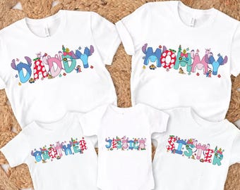 Custom Name Lilo And Stitch Family Matching Shirts, Mom Dad Disney T-shirt, Personalized Stitch Kids Toddler Birthday Gift Tee