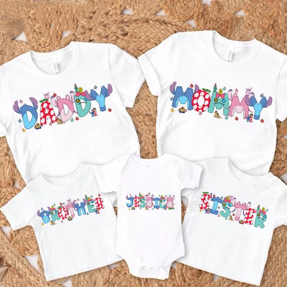 Custom Name Lilo And Stitch Family Matching Shirts, Mom Dad Disney T-shirt, Personalized Stitch Kids Toddler Birthday Gift Tee