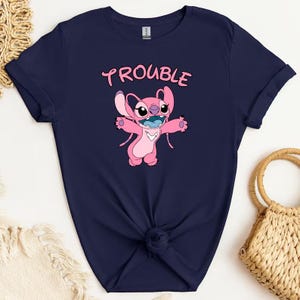Where I Go Trouble Follows Shirt, Stitch Valentines Couple Tee, Trouble Tee,Disney Trip Shirt, Couple Matching Shirt,Disney Mr And Mrs Shirt image 4