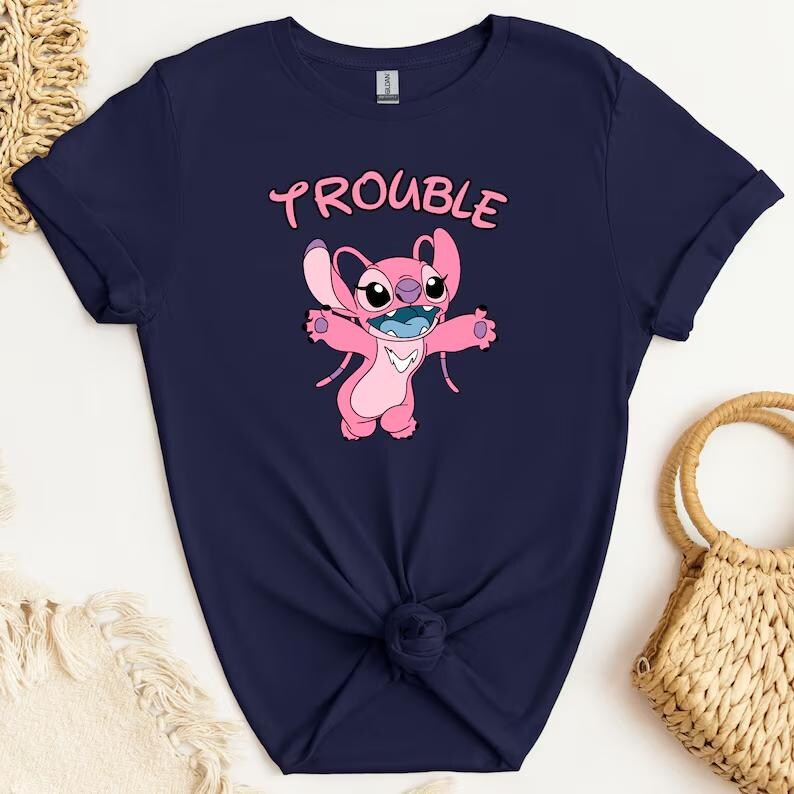 Where I Go Trouble Follows Shirt, Stitch Valentines Couple Tee, Trouble Tee,Disney Trip Shirt, Couple Matching Shirt,Disney Mr And Mrs Shirt image 4