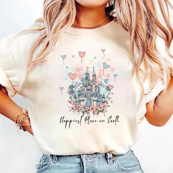 Watercolor Disney Castle Shirt,Happinest Place On Earth Shirt, Disney Trip Shirt, Disneyworld Shirt, Disney Family Shirt,Family Vacation Tee