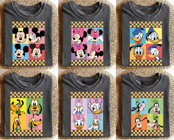 Disney All Characters Checkered Retro Shirt, Disneyland Family Matching Sweatshirt, Goofy Pluto Dog T-shirt, Donald & Daisy Tee