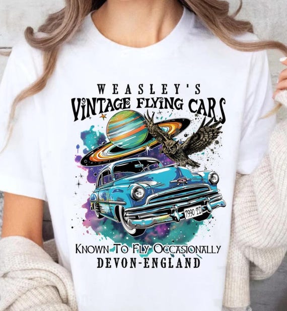 Vintage Style Weasley Car Tee, Flying Vintage Inspired Car Shirt, Bookish Wizard Shirt, Universal Fan T-shirt,Magical Adventure Apparel