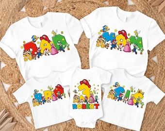 Maglietta personalizzata per il compleanno di Super Mario, Maglietta per il compleanno di Super Mario, Maglietta per la festa di compleanno della famiglia Super Mario, Maglietta per la famiglia Super Mario