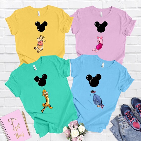 Disney Winnie The Pooh Balloons Shirt, Retro Pooh Bear & Friends Tee, Disney Family Trip 2025 T-Shirt, Cute Disneyworld Pooh Shirt