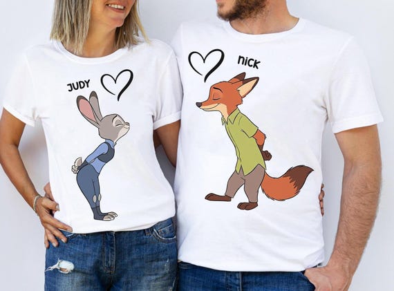 Disney Zootopia 2 Judy Hopps And Nick Wilde Shirt, Cute Fox & Bunny Couple Valentine Day Tee, Funny Disney Couple Matching Trip Outfits