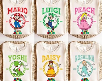 Camiseta de personaje de Super Mario, camiseta de la familia Super Mario, camiseta de fiesta de Mario, camiseta de fiesta de cumpleaños de Super Mario, camiseta de fiesta de Mario y amigos