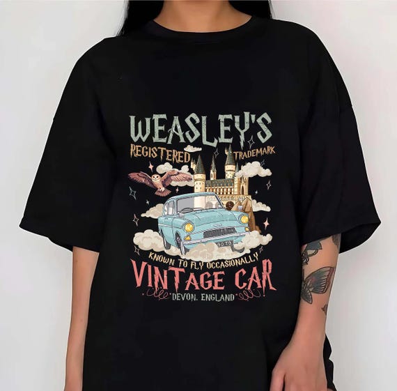 Vintage Style Weasley Car Tee, Flying Vintage Inspired Car Shirt, Bookish Wizard Shirt, Universal Fan T-shirt,Magical Adventure Apparel