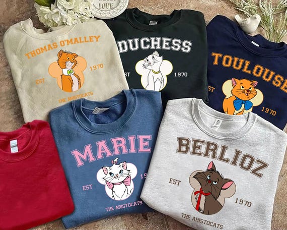 Retro Disney The Aristocats Est 1970 Marie Duchess Berlioz Toulouse Cat Shirt, Disneyland Trip Gift, Matching Family Shirts, Magic Kingdom