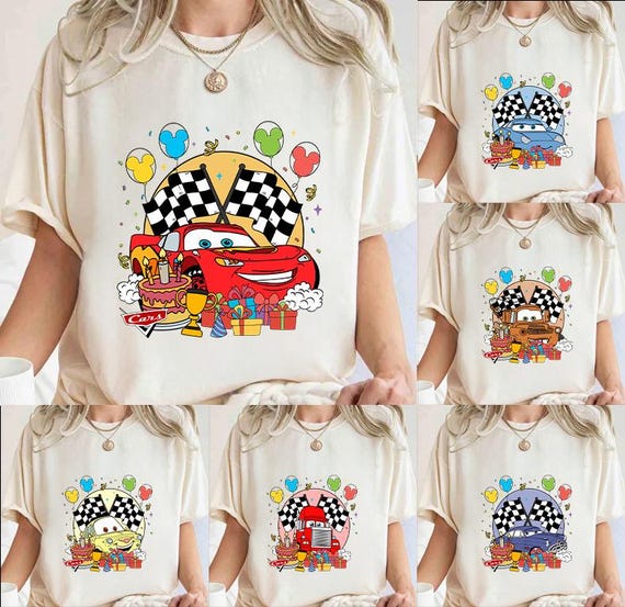 Disney Cars Family T-Shirt, McQueen And Sally Couple Shirt, Disney Car Birthday Balloons Sweatshirt, Pixar Cars Birthday Shirt