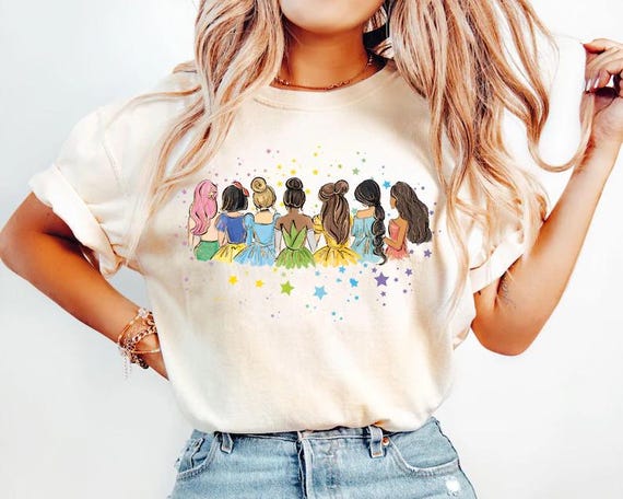 Disney Princess Shirt, Disney Princess Birthday Shirt, Watercolor Disney Princess T-Shirt, Princess Matching Tee, Tiana, Ariel, Tinkerbell
