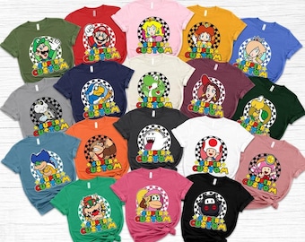 Camiseta personalizada de Super Mario, camiseta familiar de Super Mario, camiseta de fiesta de Mario, camiseta de fiesta de cumpleaños de Super Mario, camiseta de fiesta de Mario y amigos