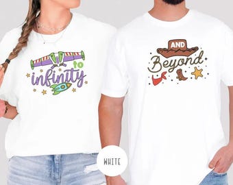 Camiseta de pareja "Hasta el infinito y más allá", Buzz y Woody de Toy Story, camiseta de pareja de Disney, camisetas a juego de Toy Story, fiesta de Toy Story, mamá y yo