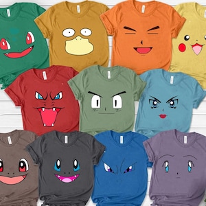 Poke mon Face Shirt, Pika Pika T-shirt, Pkm Shirt,Anime Birthday Boy Shirt, Pokemo Custome Family Birthday Party Shirt,Halloween Party Shirt