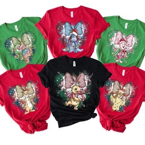 Disney Winnie the Pooh Characters Minnie Ears Christmas Shirt, Disney Christmas Party Tee,The Pooh Eeyore Tigger Piglet Christmas Sweatshirt