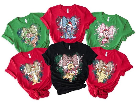 Disney Winnie the Pooh Characters Minnie Ears Christmas Shirt, Disney Christmas Party Tee,The Pooh Eeyore Tigger Piglet Christmas Sweatshirt