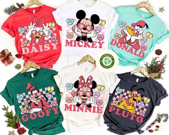 Checkered Love Heart Disney Valentine Shirt, Mickey & Friends Happy Valentine's Day 2025, Valentine Couple Trip Matching Tee