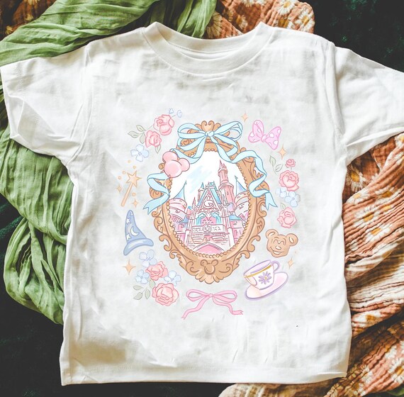Coquette Bow Disney Castle Shirt, Magic Kingdom Girly Disney Girl Trip Shirt, Walt Disney World Disneyland Birthday Girl, Fantasia Baby Tee