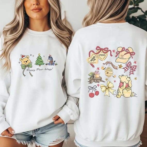 2 Side Coquette Winnie The Pooh Shirt, Retro Pooh Bear & Friends Tee, Disney Family Trip 2025 T-Shirt, Cute Disneyworld Pooh Shirt