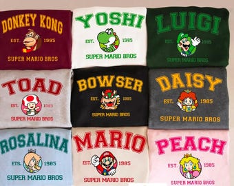Koszulka z postacią Super Mario, Koszulka rodzinna Super Mario, Koszulka imprezowa Mario, Koszulka urodzinowa Super Mario, Koszulka imprezowa Mario i przyjaciele
