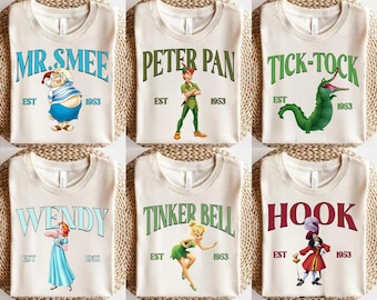 Peter Pan Shirt, Matching Disney Shirts, Group Disney Shirts, Vacation Tee, Wendy Captain Hook Mr. Smee Tick-Tock Tinker Bell Nana Shirt