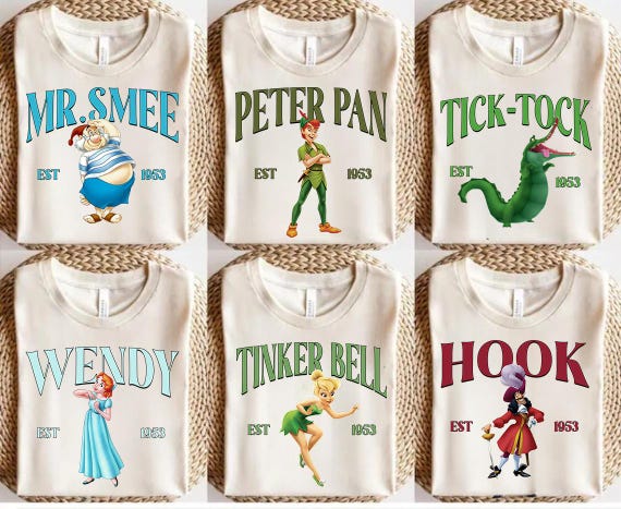 Peter Pan Shirt, Matching Disney Shirts, Group Disney Shirts, Vacation Tee, Wendy Captain Hook Mr. Smee Tick-Tock Tinker Bell Nana Shirt