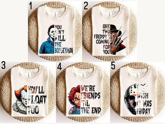 Retro Horror Characters Halloween Shirt, Horror Movie, Halloween Horror Nights 2025, Halloween Friends Group Matching, Trick or Treat Shirt