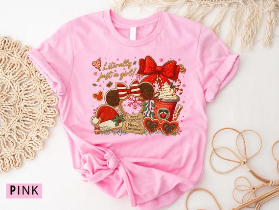 Literally Just A Girl Cookie Christmas Shirt Minnie Bow Coffee Tee, Disney Merry Christmas Shirt Disneyland Christmas Tee Disney Girl's Trip