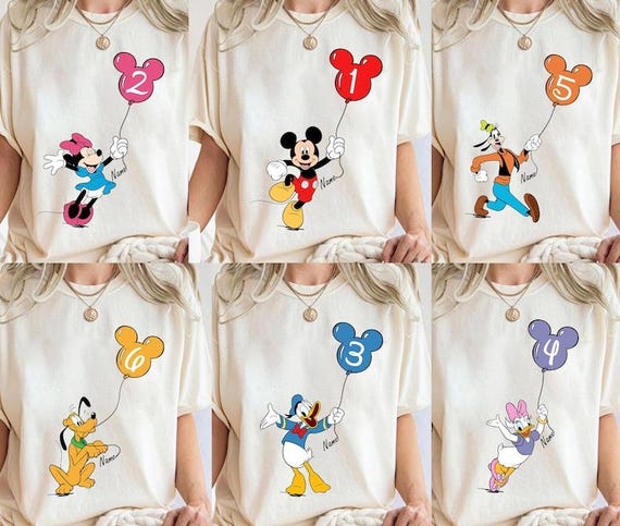 Personalized Name Donald Duck Age With Balloon Birthday Shirt, Mickey and Friends Birthday Shirt, Disneyland Family Matching Shirt
