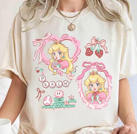 Coquette Bow Princess Peach Shirt, Mario Womens Shirt, Coquette Strawberries Girls Trip Shirt, Mario Coquette Shirt