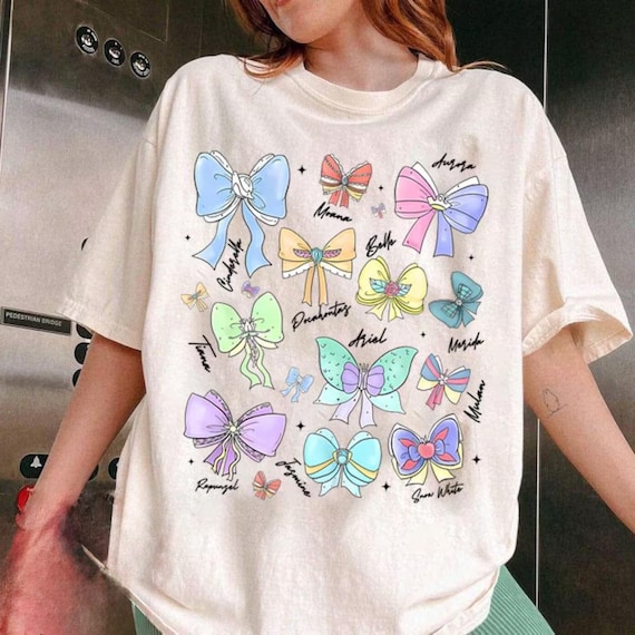 Disney Princess Cute Ribbons And Bows Pastel Colors Logo T-Shirt, Disney Princess Coquette Bow Shirt, Princess Bow Shirt, Disneyland Tee