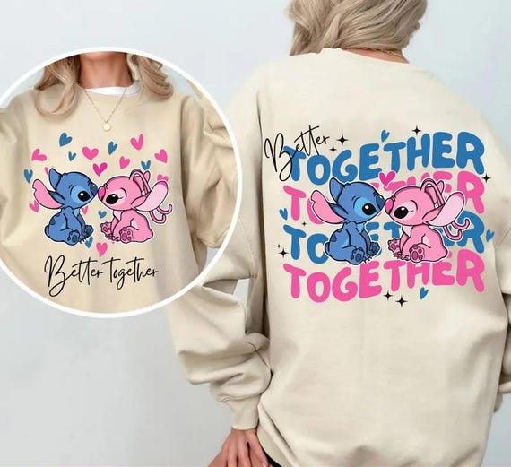 Happy Valentine's Day Stitch Shirt, Better Together Stitch and Angel Shirt, Valentine Stitch Shirt , Valentines Couple Shirt And Sweatshirt
