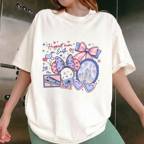 Happiest Mom On Earth Shirt Disney Castle Tee, Coquette Bow Mom T-Shirt, Disney Family Trip Matching Outfit, Mother's Day Gift Idea For Mom
